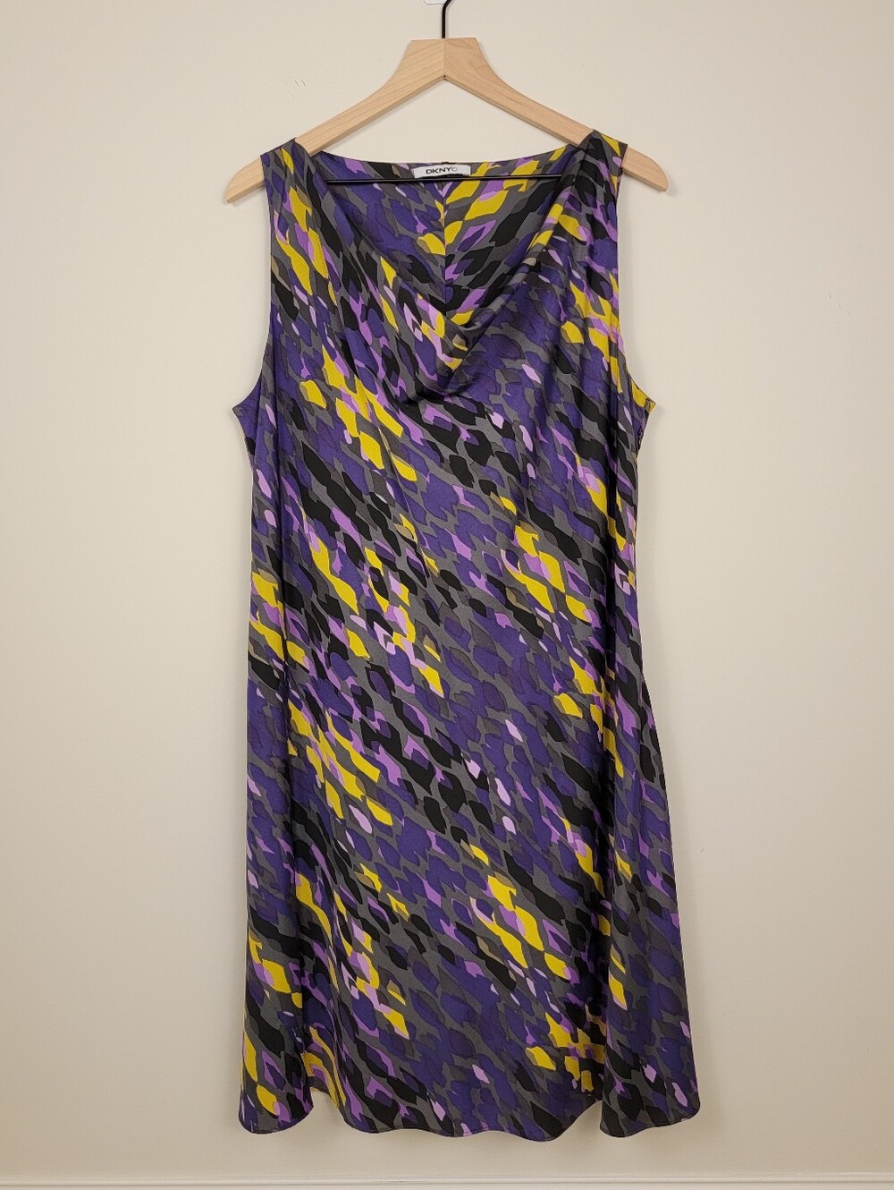 DKNYC Purple Abstract Print Cowl Neck Sleeveless Sheath Dress Plus
